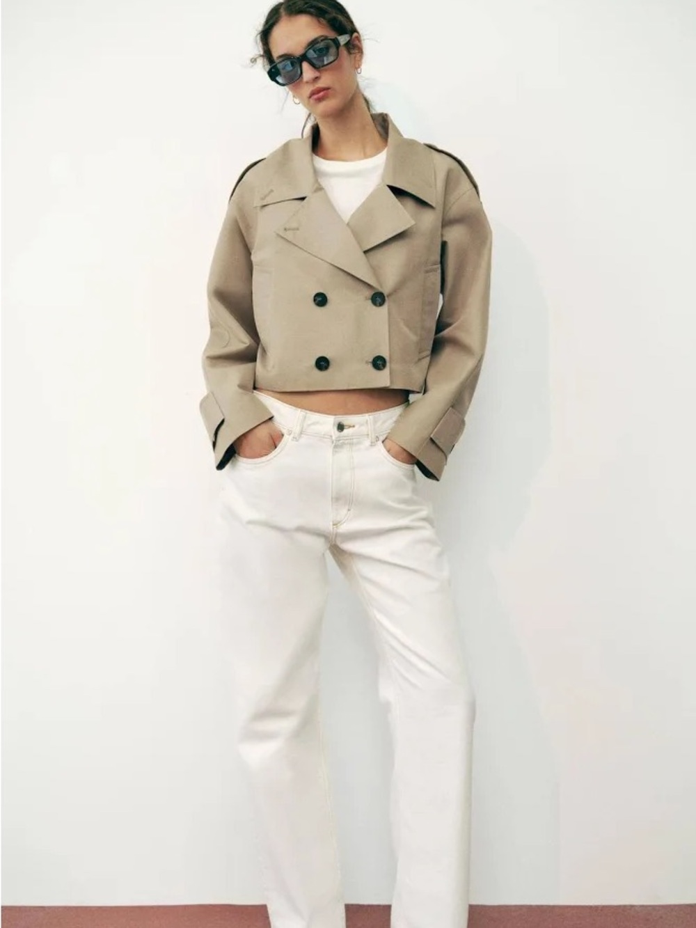 NWT Zara Cropped Double-Breasted Trench Jacket Beige S 🤍